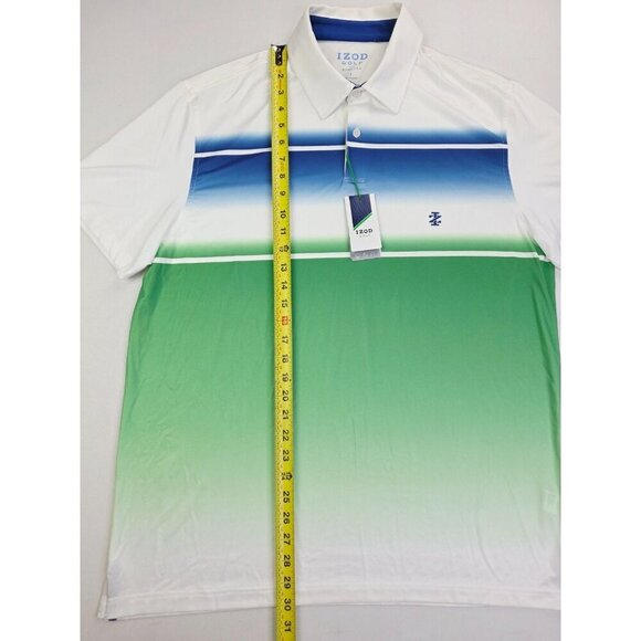 Izod Golf Stretch Size Large Mens White Green Blue Colorblock UPF-15 Polo NWT - Picture 10 of 11